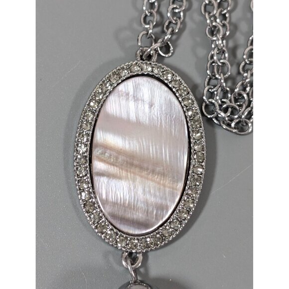 Boho Coastal Chic Abalone Shell Chain Tassel Rhinestone Necklace Long 32" - Picture 6 of 10